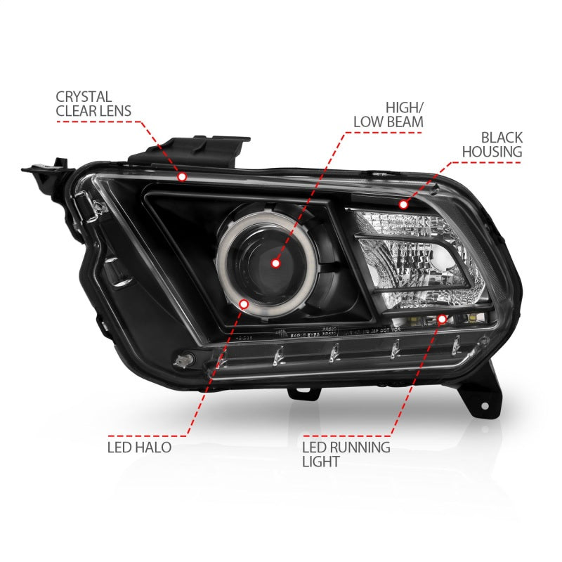 Phares de projecteur ANZO 2010-2014 Ford Mustang avec halo noir (CCFL)