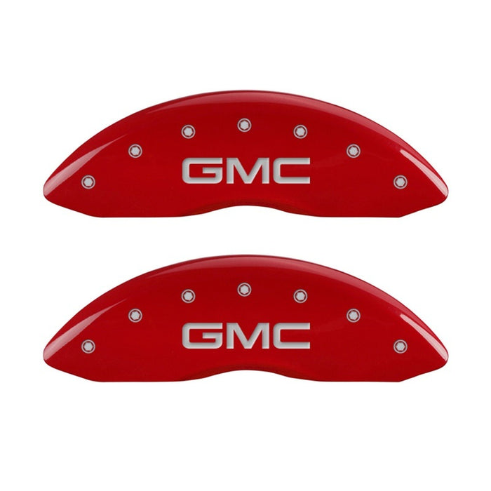 MGP Front set 2 Caliper Covers Engraved Front GMC Red finish silver ch