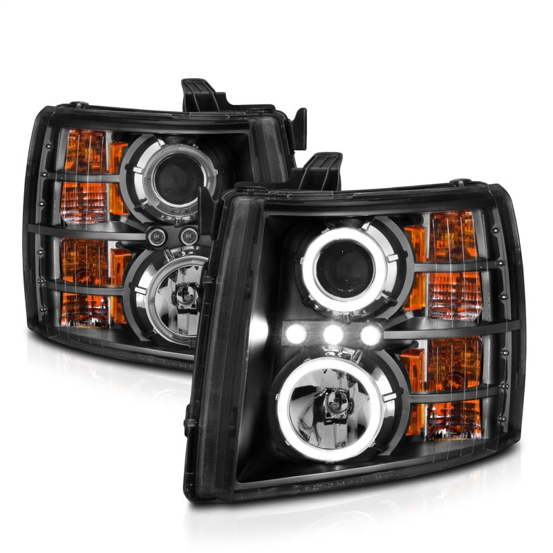 ANZO 2007-2013 Chevrolet Silverado 1500 Projector Headlights w/ Halo Black