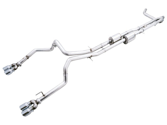 AWE Tuning 22-23 GMC Sierra 1500 AT4X 6.2L 0FG Catback Split Dual (Flat Bumper) - Chrome Silver Tips