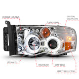ANZO 2002-2005 Dodge Ram 1500 Phares de projecteur avec halo chromé ambre clair