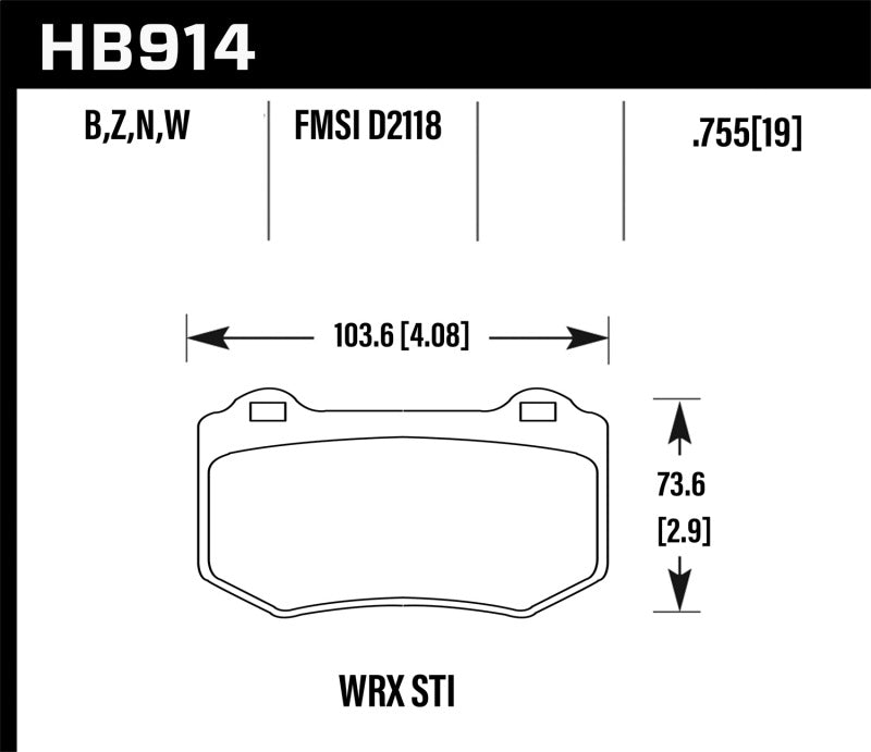 Plaquettes de frein arrière pour Subaru WRX STI HPS 5.0 2018 Hawk