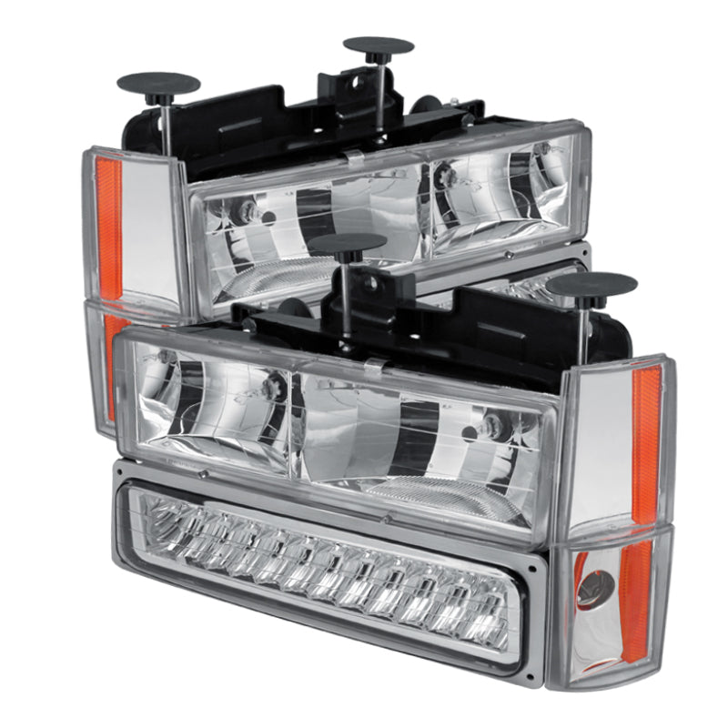 xTune GMC Yukon 92-93 Crystal Headlights w/ Corner & LED Bumper Chrome HD-JH-GMCCK88-LED-AM-C-SET