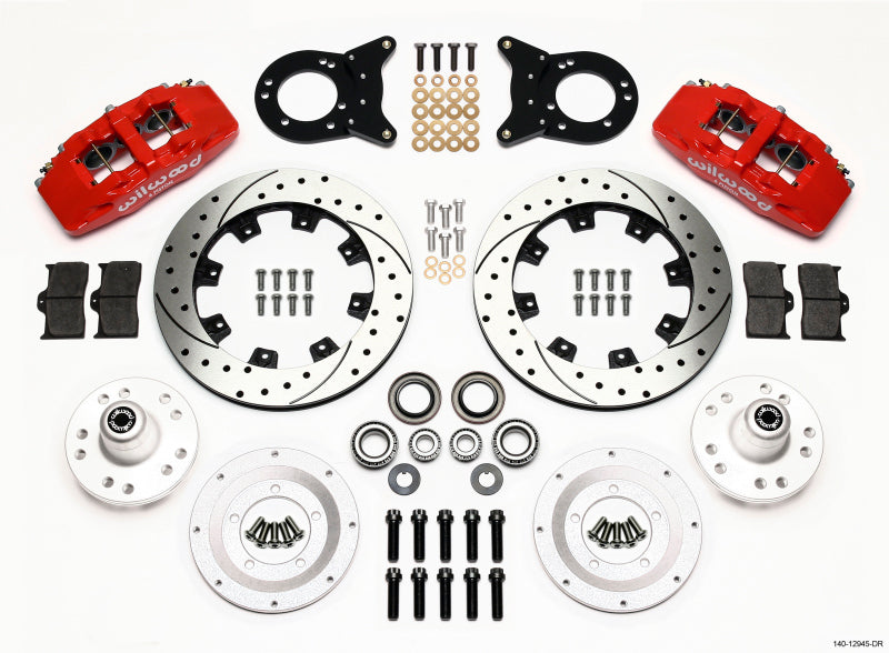 Kit de moyeu avant Wilwood Dynapro 6 12,19 pouces, perceuse rouge, axe de disque et de tambour Mustang 1970-1973