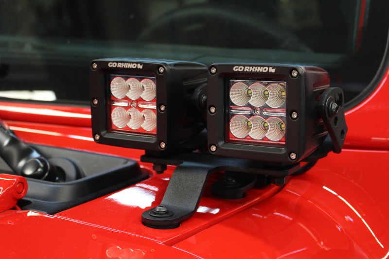 Support d'éclairage Go Rhino 18-20 Jeep Wrangler JL/JLU/Gladiator JT - Deux cubes de 3 pouces