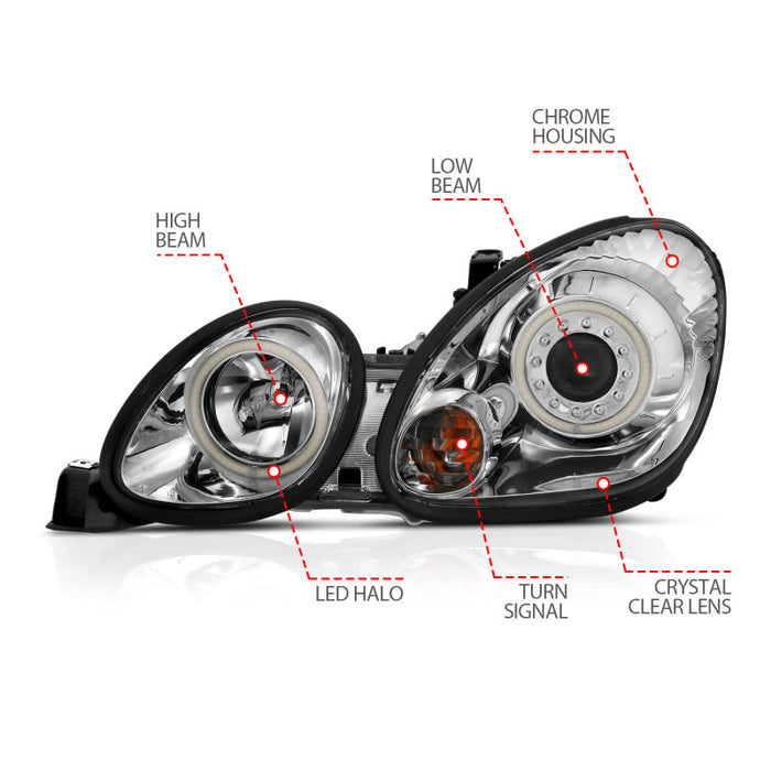 Phares de projecteur ANZO 1998-2005 Lexus Gs300 avec halo chromé