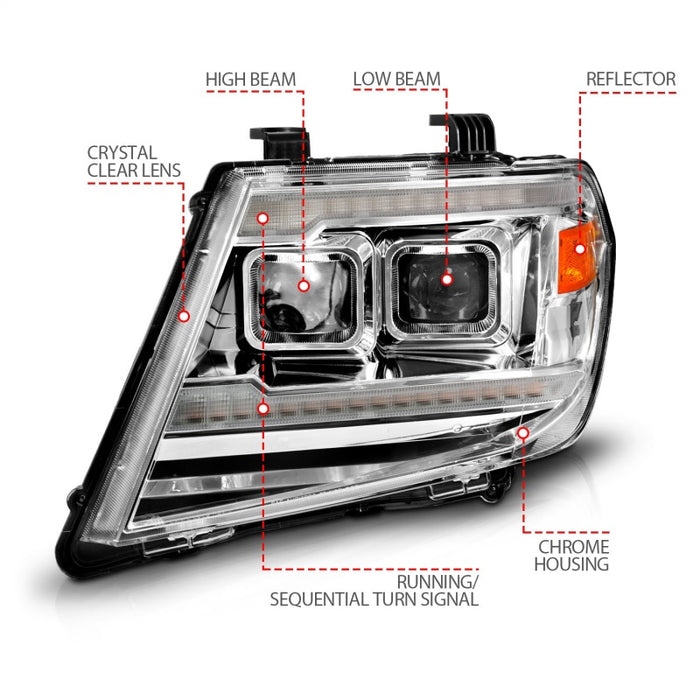 ANZO 09-20 Nissan Frontier Chrome Projecteur Plank Style DRL avec Switchback et LED DRL séquentiel