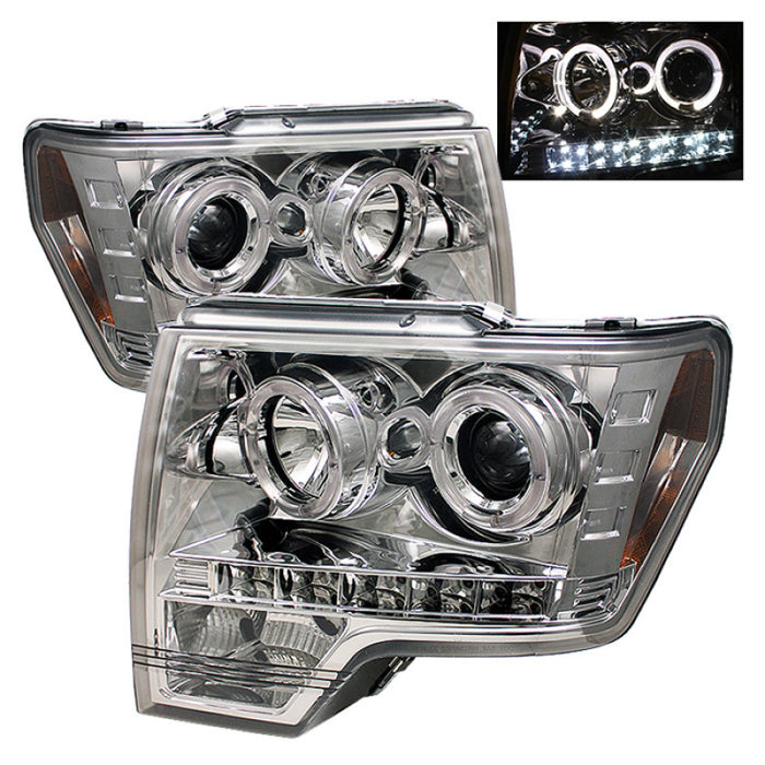 Phares de projecteur Spyder Ford F150 09-14 Modèle halogène - LED Halo LED Chrm PRO-YD-FF15009-HL-C