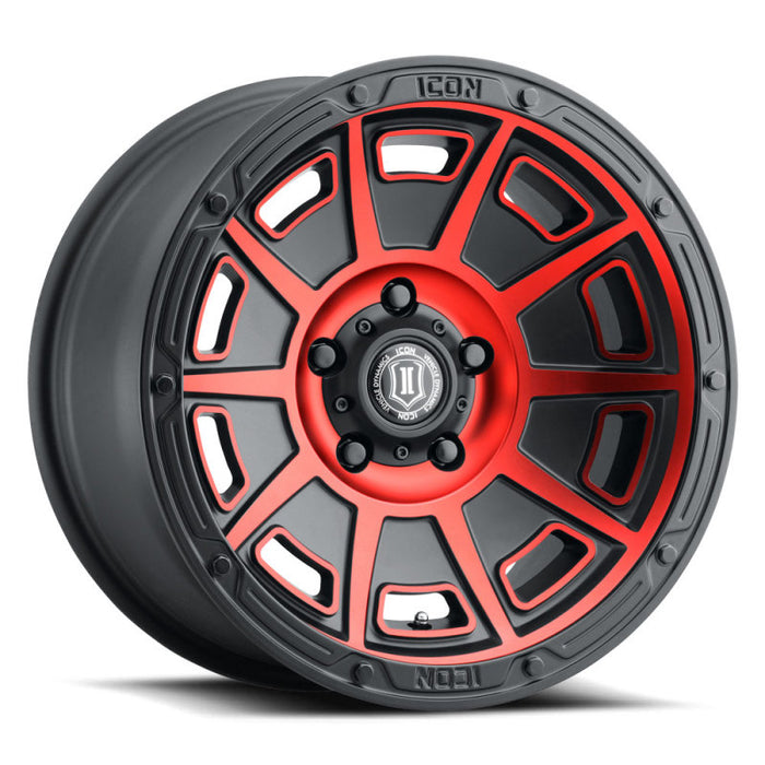 Roue ICON Victory 17x8,5 5x5 -6 mm Offset 4,5 pouces BS noir satiné avec teinte rouge