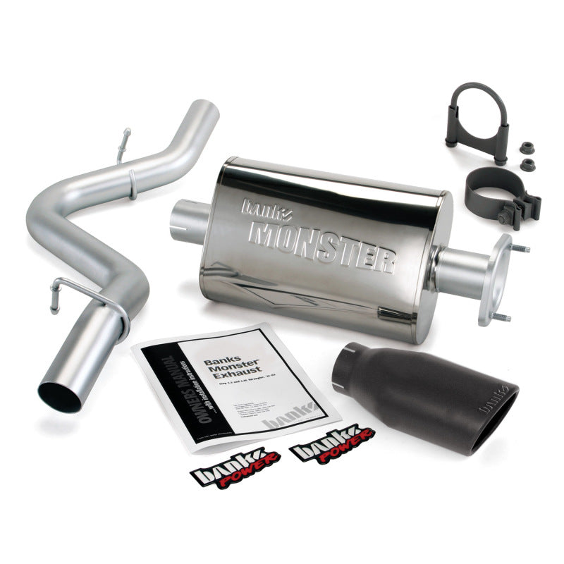 Système d'échappement Monster Banks Power 04-06 Jeep 4.0L Wrangler Unlimited - Échappement simple SS avec embout noir