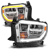 Phares à LED en cristal ANZO 2014-2017 Toyota Tundra avec boîtier chromé Switchback avec DRL