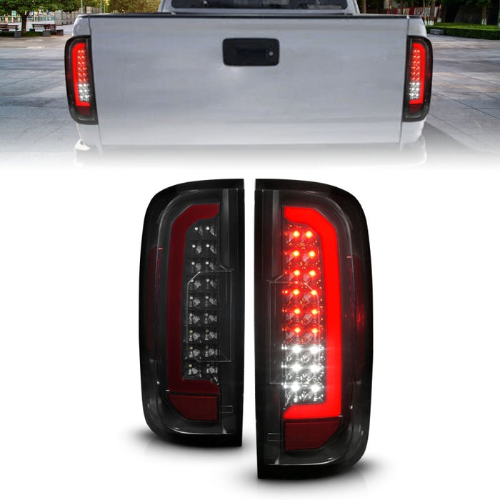 Feux arrière à LED complets ANZO 15-21 Chevrolet Colorado avec barre lumineuse rouge, boîtier noir, lentille fumée