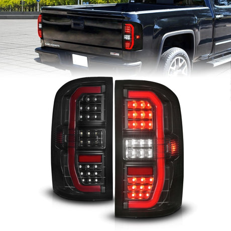 Feux arrière à LED ANZO 14-18 GMC Sierra 1500 avec boîtier noir et lentille fumée (avec barres lumineuses C)
