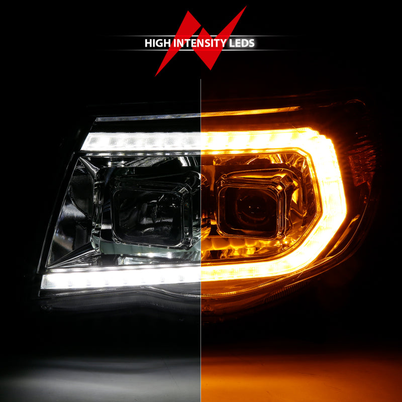 Phares de projecteur ANZO 05-11 Toyota Tacoma avec boîtier chromé à interrupteur de barre lumineuse
