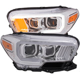 Phares de projecteur ANZO 2016-2017 Toyota Tacoma avec design de style planche Chrome avec ambre