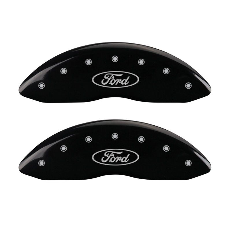 MGP 4 Caliper Covers Engraved Front & Rear Oval logo/Ford Black finish silver ch