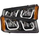 Phares de projecteur ANZO 2003-2006 Chevrolet Silverado 1500 avec barre en U noire