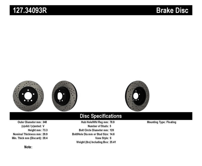 Rotor avant droit rainuré et percé StopTech 07-09 BMW 335 (E90/E92/E93)