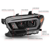 Phares de projecteur ANZO 2016-2017 Toyota Tacoma avec interrupteur de style planche noir avec ambre avec DRL