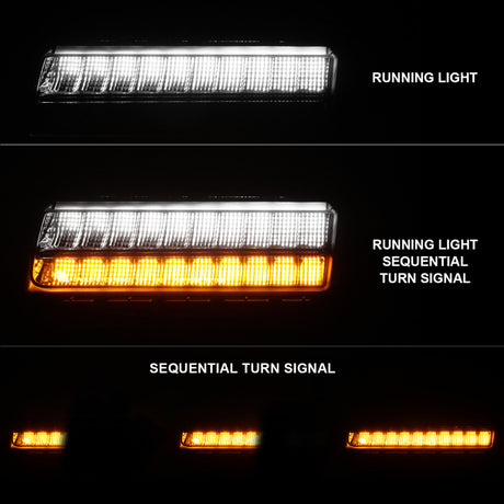 Marqueurs latéraux à LED ANZO 2018-2021 Jeep Wrangler, boîtier chromé, lentille fumée avec configuration Seq. Signal Low