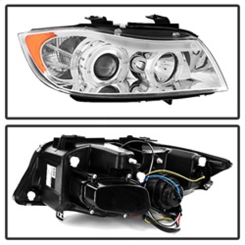 Spyder BMW E90 3-Series 06-08 Projector LED Halo Amber Reflector Rplc Bulb Chrm PRO-YD-BMWE9005-AM-C