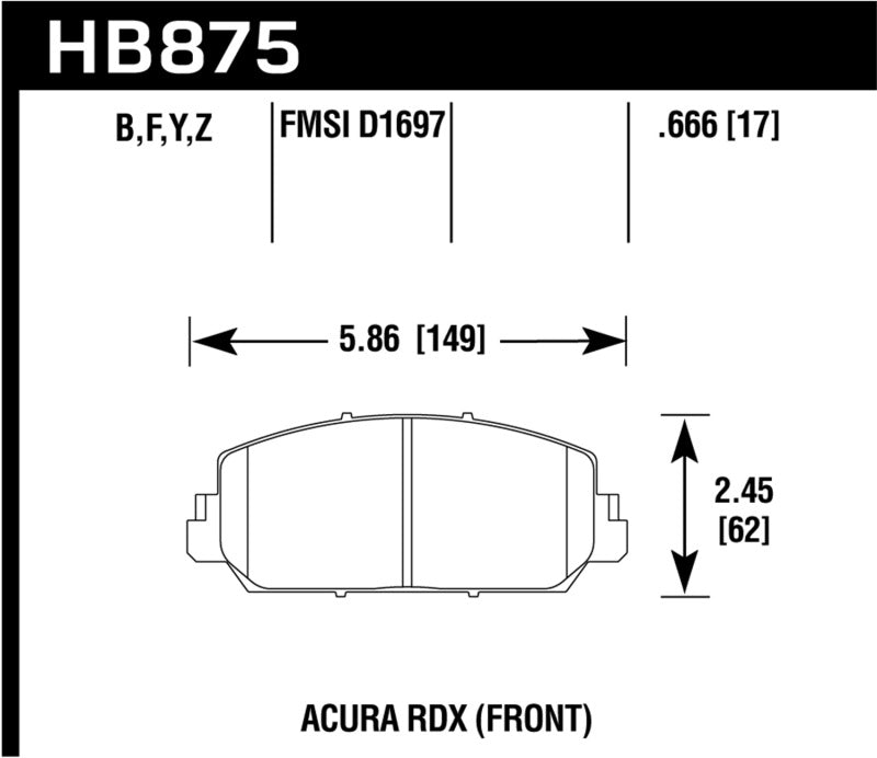 Plaquettes de frein avant de course Acura RDX DTC-60 Hawk 2013 - 2018