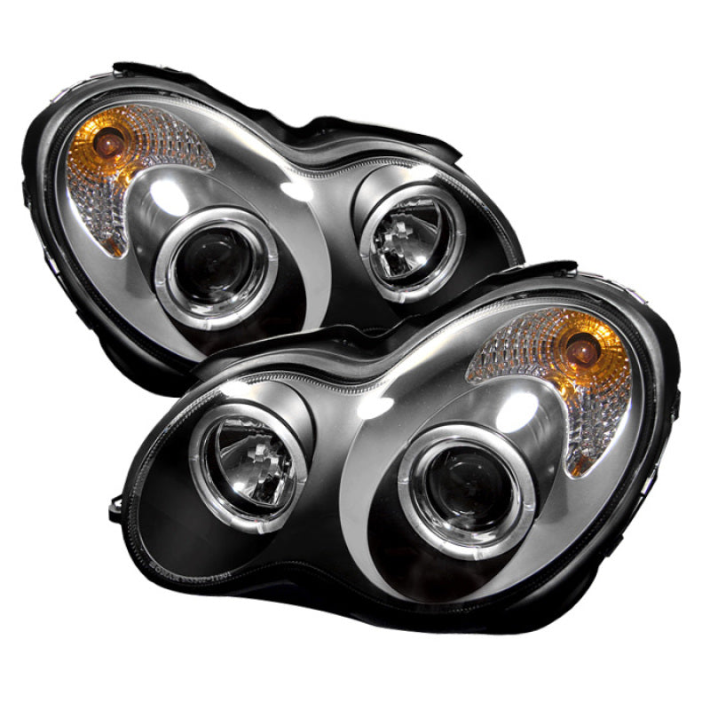 Phares avant Spyder Mercedes Benz Classe C 01-05 4 DrProjector Halogène LED Halo Blk PRO-YD-MBW203-HL-BK