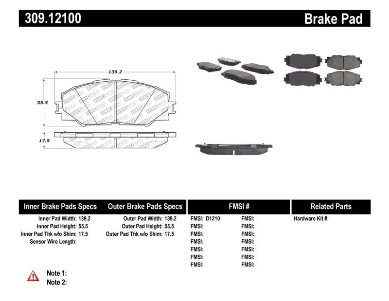 Plaquettes de frein avant StopTech Performance 10 Lexus HS 250h / 09 Pontiac Vibe 1.8L / 08-09 Scion xB/xD