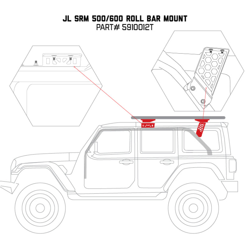 Kit de montage pour arceau de sécurité Go Rhino 19-22 Jeep Wrangler JLU SRM - Tex. Blk