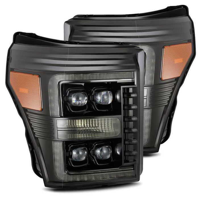 Phares à LED AlphaRex 11-16 Ford F-350 SD NOVA Projecteur de style planche Alpha Blk avec lumière active/signal Seq