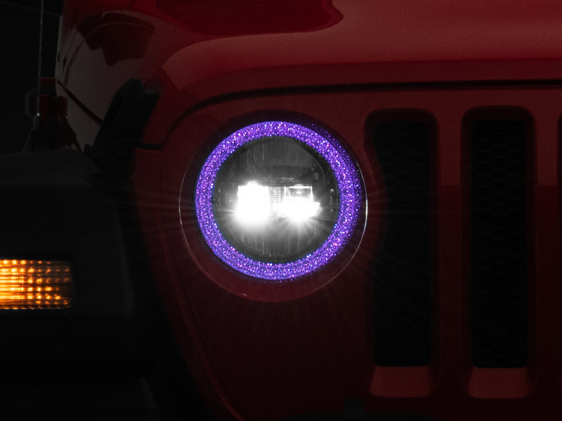 Phares à LED axiaux Raxiom 18-22 Jeep Wrangler JL/JT 9 pouces avec halo RVB - boîtier noir (lentille transparente)