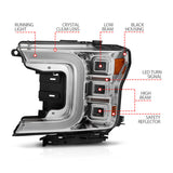 ANZO 18-20 Ford F-150 Full Led Projector Light Bar Style Headlights - Chrome Amber