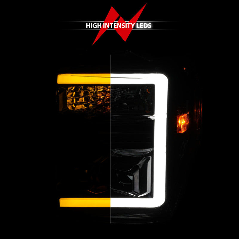ANZO 08-10 Ford F-250 - F-550 Super Duty Phares de projecteur avec barre lumineuse Switchback Boîtier noir