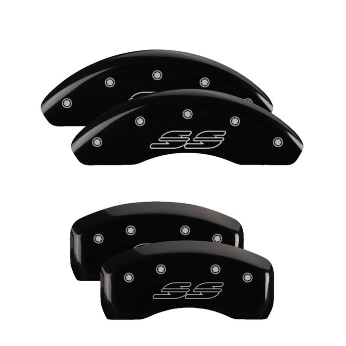 MGP 4 Caliper Covers Engraved Front & Rear Impala style/SS Black finish silver ch