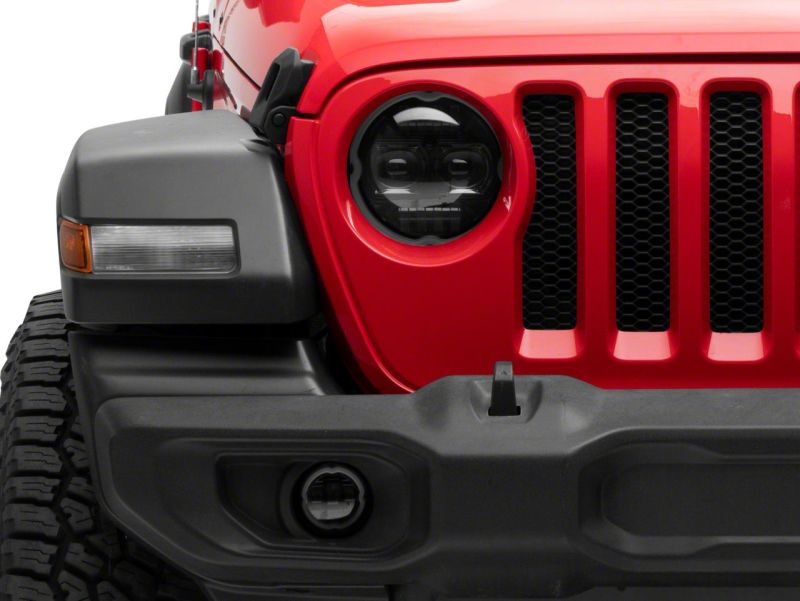 Phares à DEL Angel Eye de 9 po de la série Axial Jeep Wrangler JL de Raxiom 18-23 - Boîtier noir (lentille transparente)