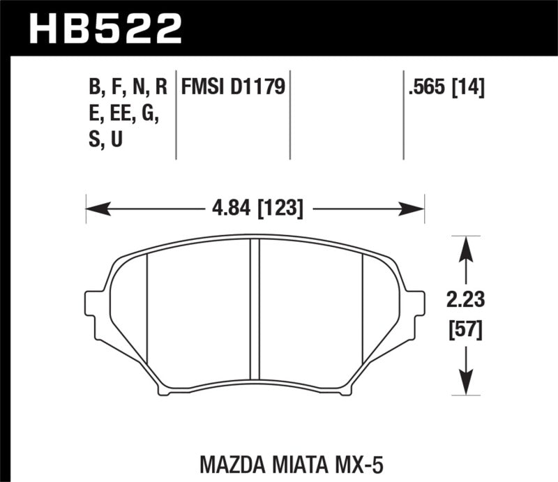 Plaquettes de frein de course avant DTC-60 Hawk 06-11 Mazda Miata Mx-5