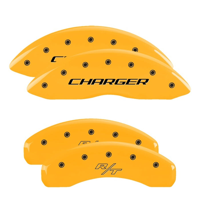 MGP 4 Caliper Covers Engraved Front Charger Engraved Rear RT Yellow finish black ch