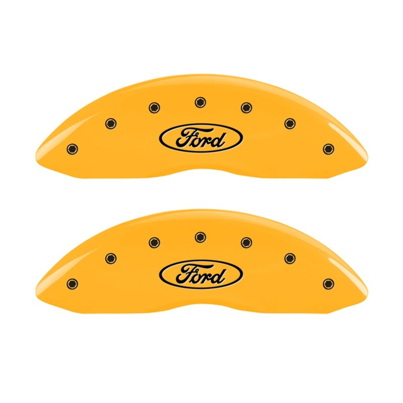 MGP Front set 2 Caliper Covers Engraved Front Oval logo/Ford Yellow finish black ch