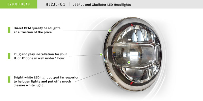 Phares de projecteur à LED DV8 Offroad 2018+ Jeep Wrangler JL/Gladiator