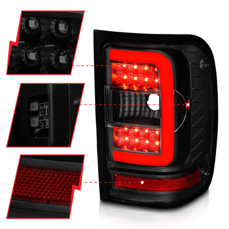 Feux arrière à LED ANZO 01-11 Ford Ranger - Boîtier noir avec lentille fumée et barre lumineuse