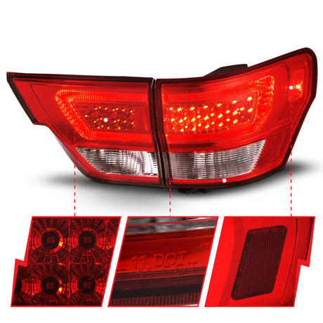 Feux arrière à LED ANZO 11-13 Jeep Grand Cherokee avec barre lumineuse Boîtier chromé Lentille rouge/transparente 4 pièces