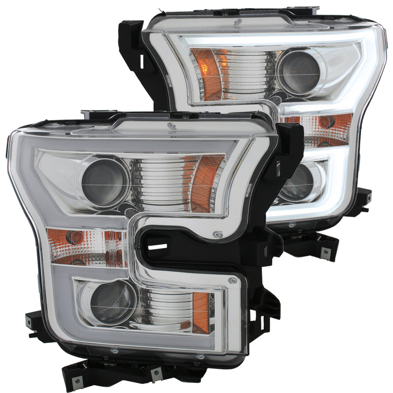 Phares de projecteur ANZO 2015-2016 Ford F-150 avec design de style planche Chrome avec ambre