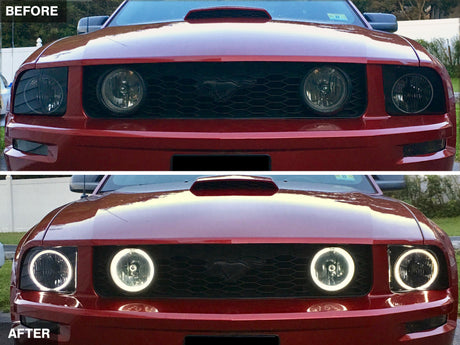 Phare projecteur Halo CCFL Raxiom 05-09 Ford Mustang GT V6 Axial Series - Boîtier noir (lentille Smkd)