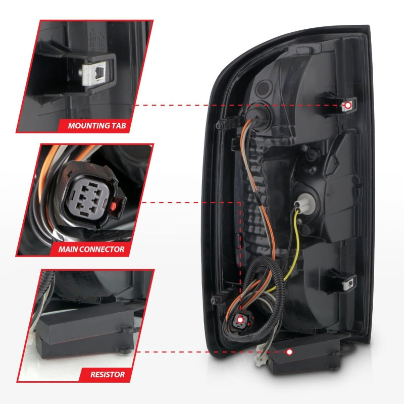 Feux arrière à LED ANZO 15-21 GMC Canyon avec barre lumineuse rouge, boîtier noir, lentille fumée