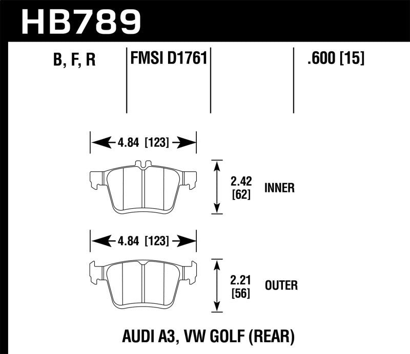 Plaquettes de frein arrière en céramique Hawk Performance pour Audi A3/S3 15-20