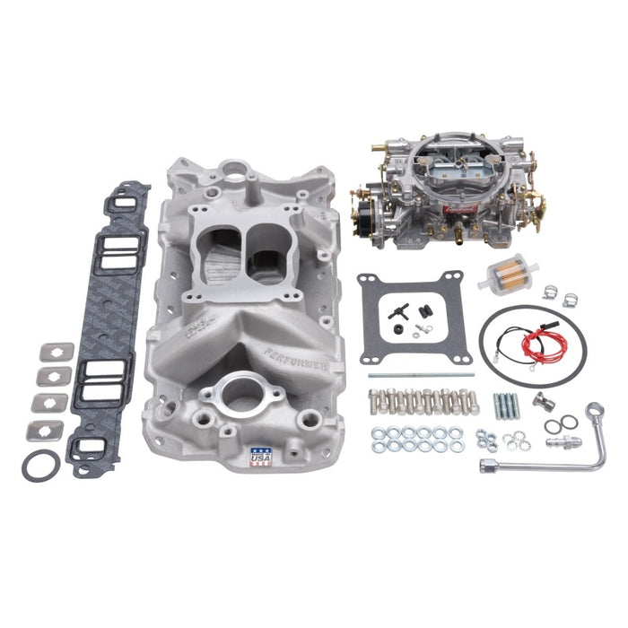 Kit collecteur et carburateur Edelbrock Performer Air-Gap Small Block Chevrolet 1957-1986 Finition naturelle