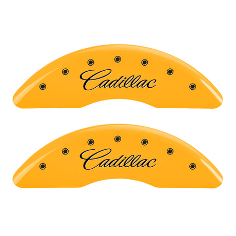 Couvre-étriers MGP 4 gravés à l'avant en cursive/arrière gravé Cadillac CTS finition jaune noir ch