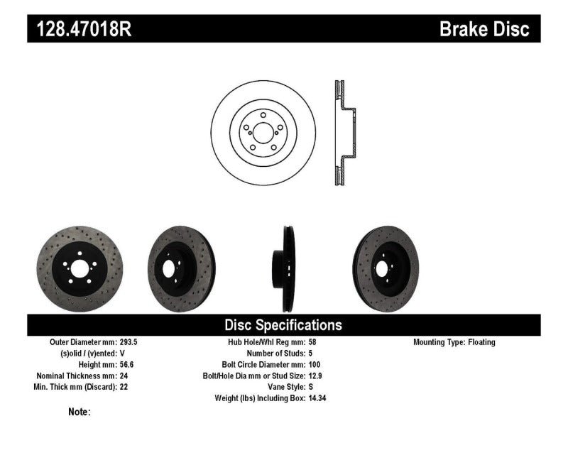 Rotor avant droit percé StopTech 02-10 WRX