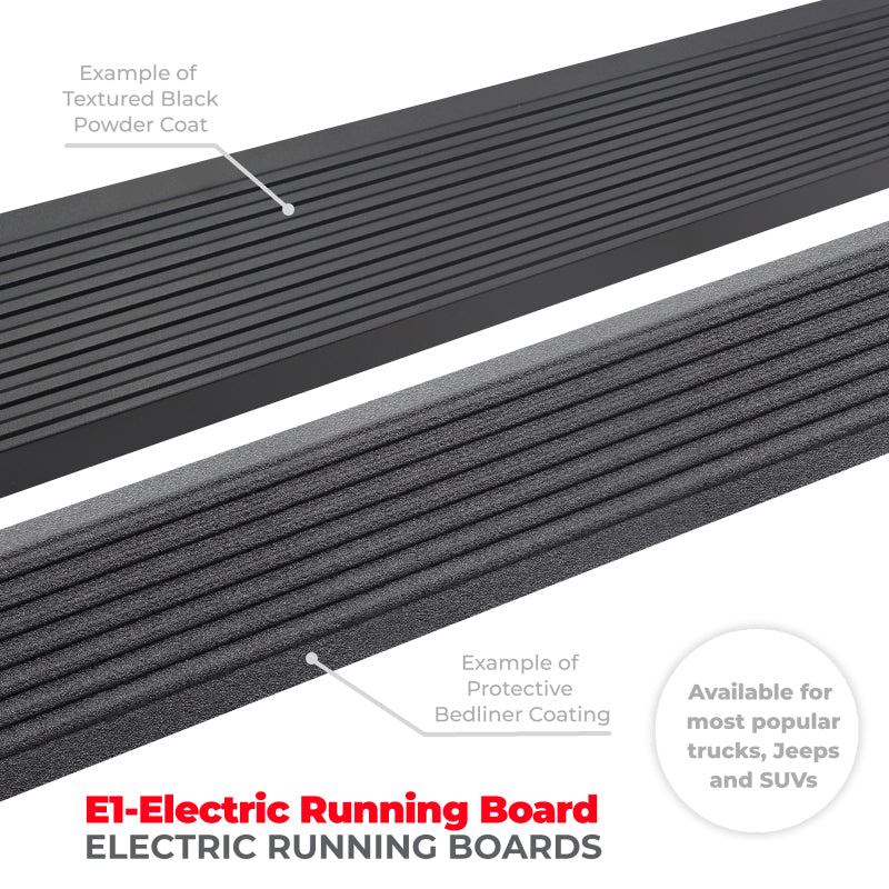 Go Rhino 18-23 Jeep Wrangler 2dr E-BOARD E1 Electric Running Board Kit (No Drill) - Bedliner Coating