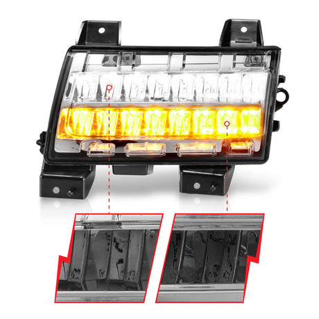 Marqueurs latéraux à LED ANZO 2018-2021 Jeep Wrangler, boîtier chromé, lentille transparente avec signal séquentiel